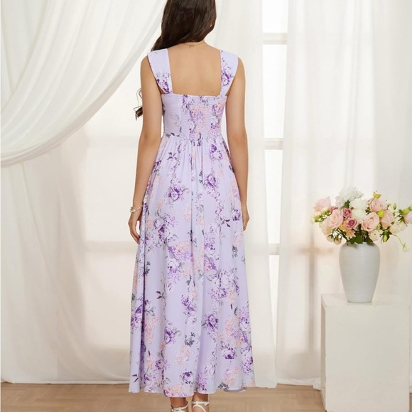 Grace Karin Floral Lavender A Line Maxi Dress Off or On the shoulder - Picture 12 of 13